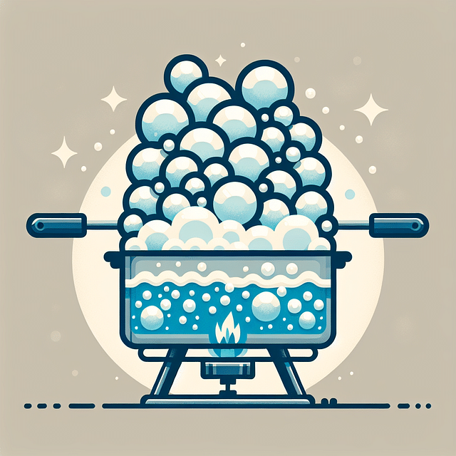 large bubbles in boiling water on a camp stove