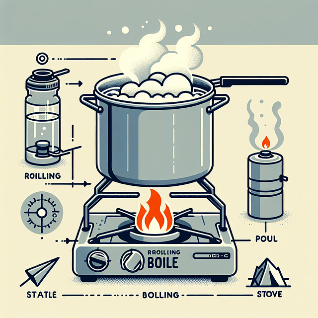 rolling boil in a pot of water on a backpacking stove