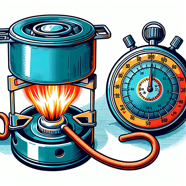 Backpacking stove being preheated with a stopwatch