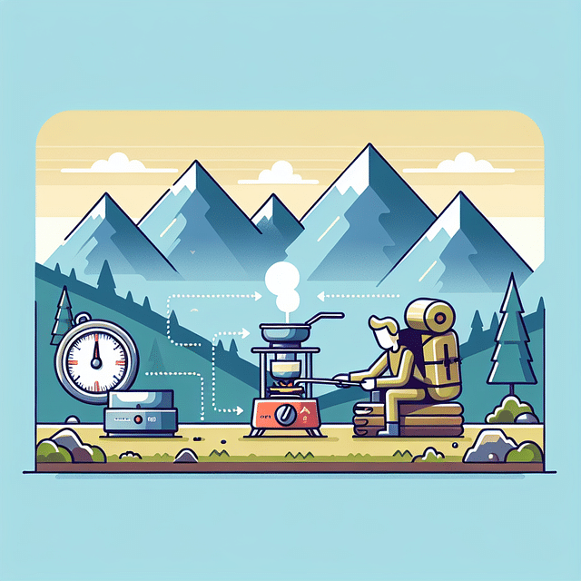 Backpacking stove on a mountain with altimeter