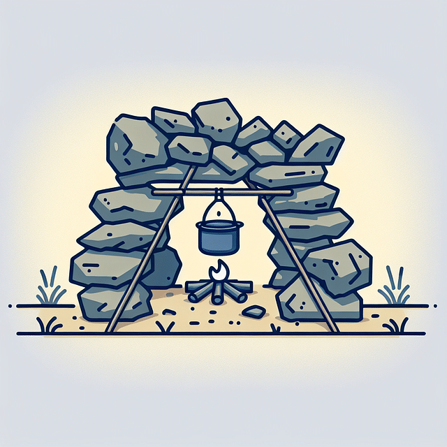 natural windshield made of rocks protecting a backpacking stove