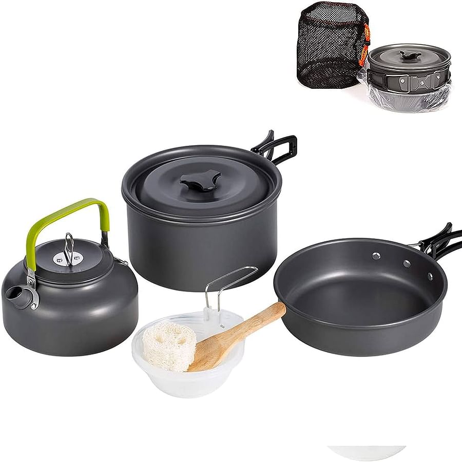 Lightweight camping cookware set 1 on a camping table