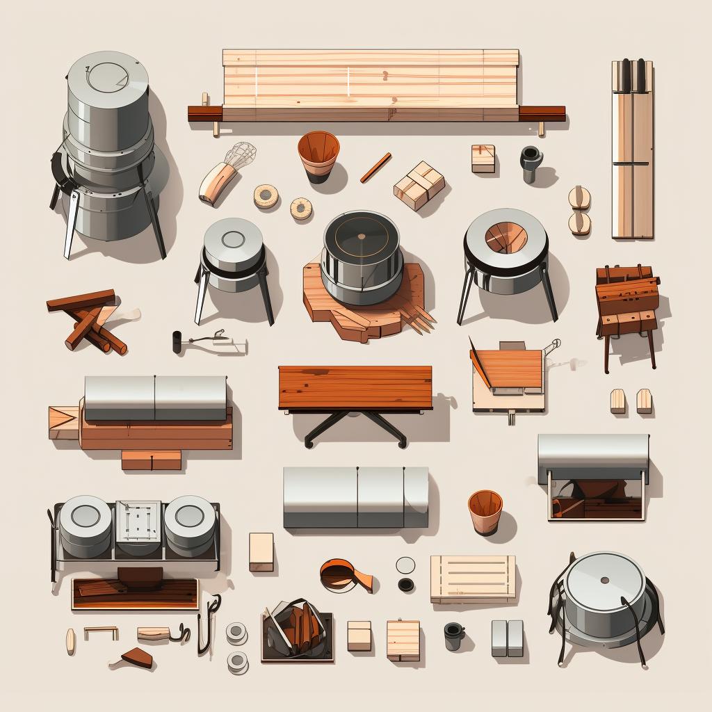 Collapsible wood burning stove parts laid out for assembly