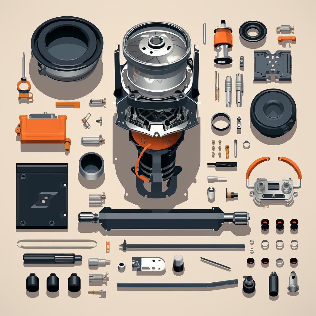 A disassembled multi-fuel stove with its parts spread out