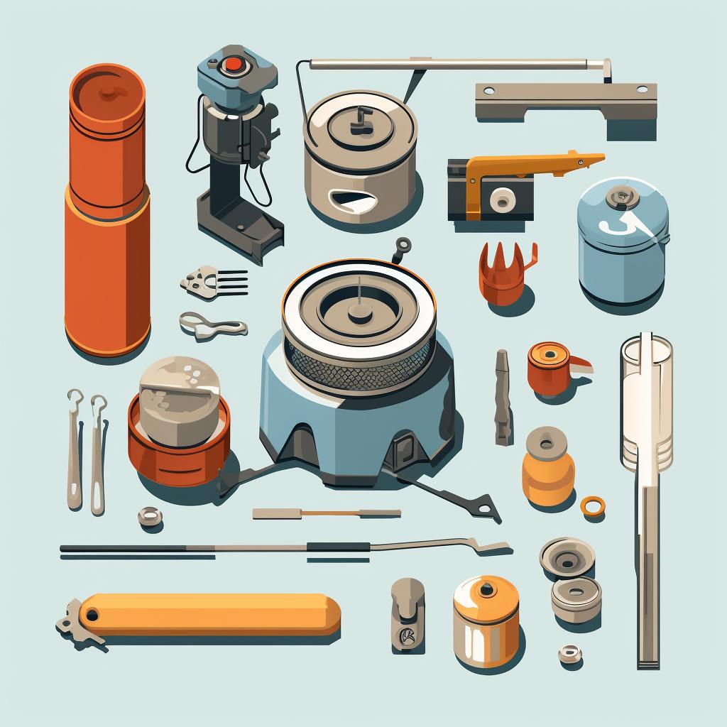 Disassembled parts of a backpacking stove