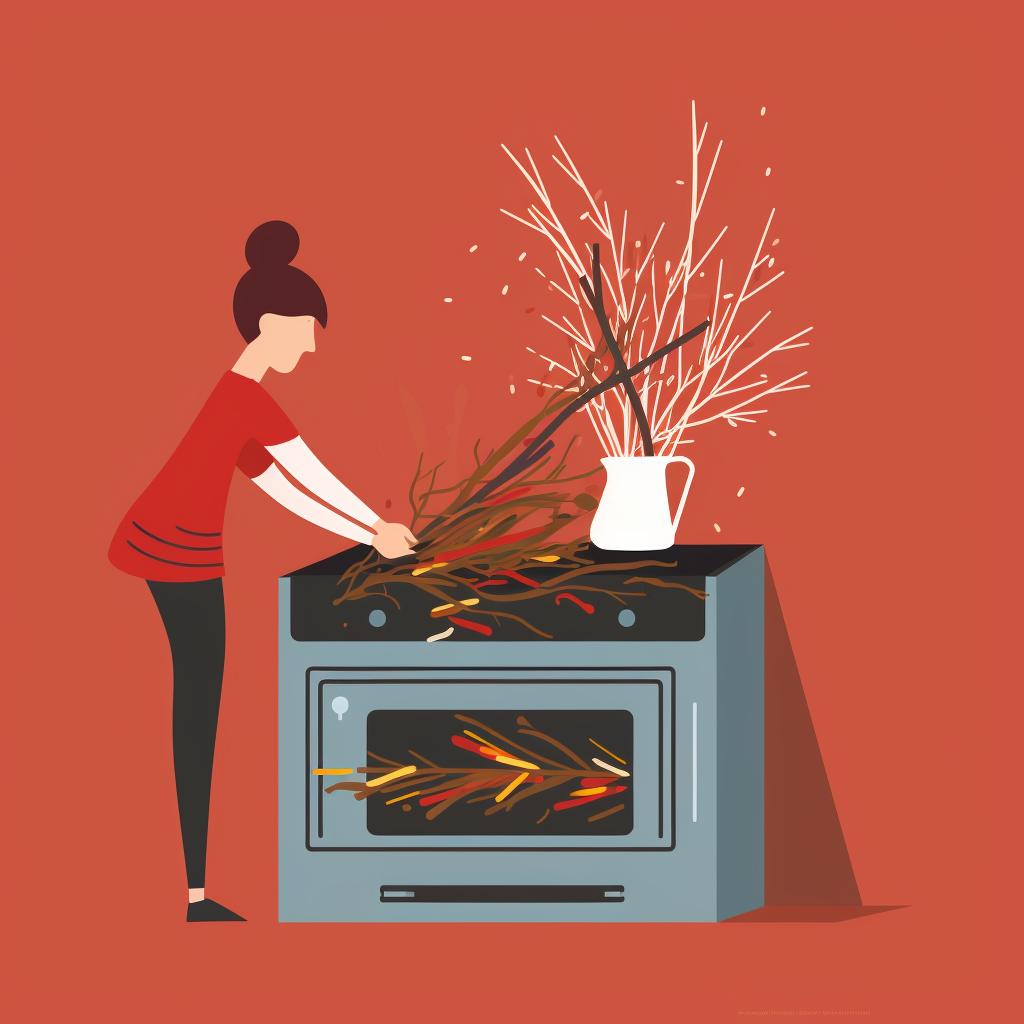 Loading dry twigs into the stove