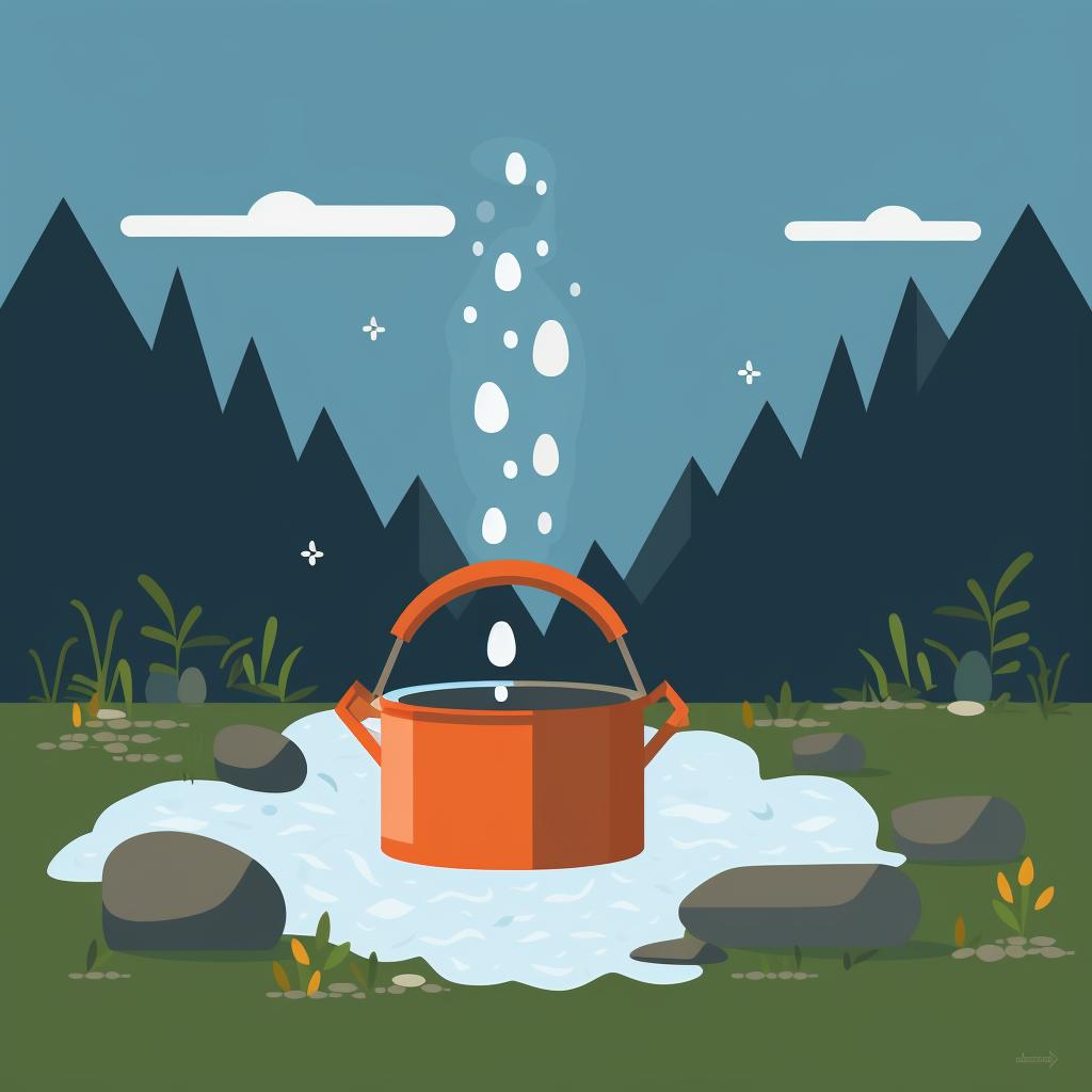 Rinsing a camping pot under a stream of water