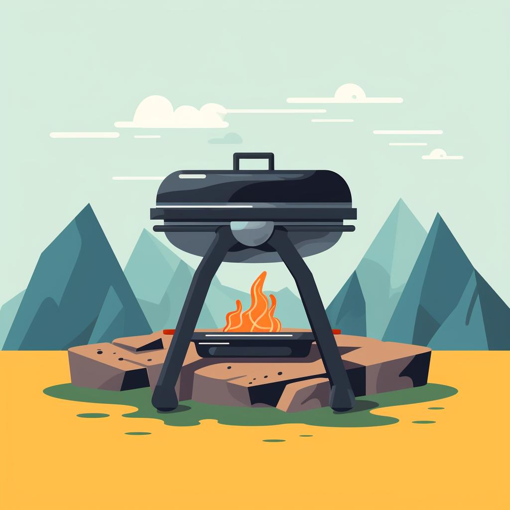 Backpacking grill placed on a flat rock surface in the outdoors