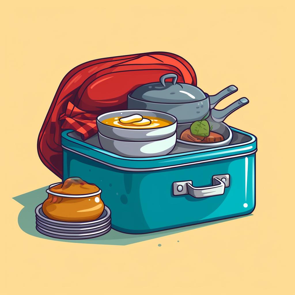 Camping cookware stored in a storage bag